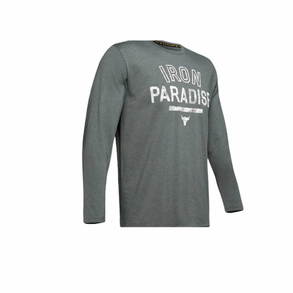 Under Armour Project Rock Iron Paradise Long Sleeve Gray T-shirt UA Tech Fabric - Picture 5 of 6
